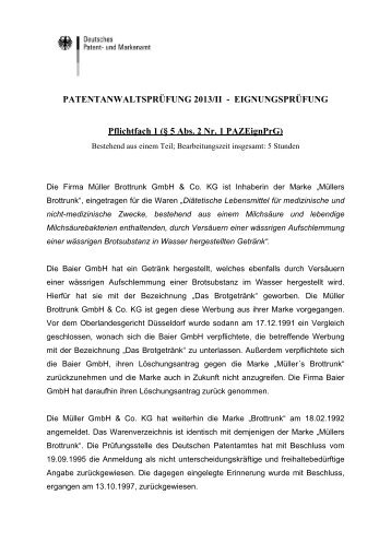 Eignungsprüfung Pflichtfach 1 II/2013 - DPMA