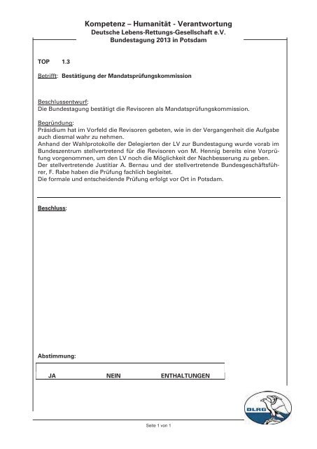 Arbeitsunterlagen zur Bundestagung als pdf-Datei, 16 MB - DLRG