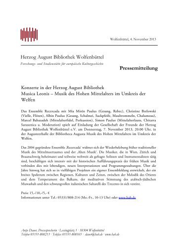 Herzog August Bibliothek Wolfenbüttel Pressemitteilung