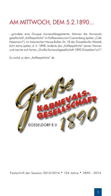 Am mittwoch, dem 5.2.1890... - Große Karnevalsgesellschaft 1890 ...