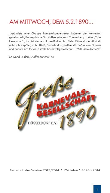 Am mittwoch, dem 5.2.1890... - Große Karnevalsgesellschaft 1890 ...