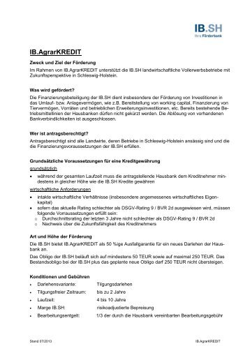 Merkblatt IB.AgrarKREDIT - Investitionsbank Schleswig-Holstein