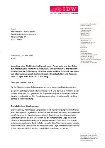 Herrn Ministerialrat Thomas Blöink Bundesministerium der ... - IdW