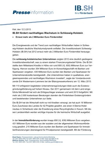 IB.SH fördert nachhaltiges Wachstum in Schleswig-Holstein