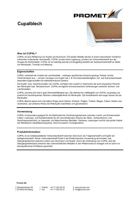 Promet Ag Cupal Informationen - Promet AG