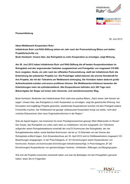 Pressemitteilung - RAG-Stiftung