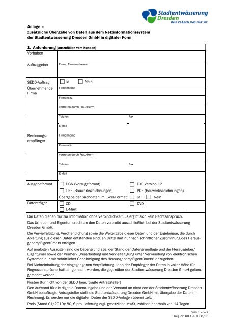 Antrag auf digitale Daten - Stadtentwässerung Dresden