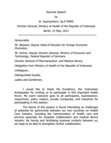 Keynote Speech by dr. Supriyantoro, Sp.P MARS Director General ...