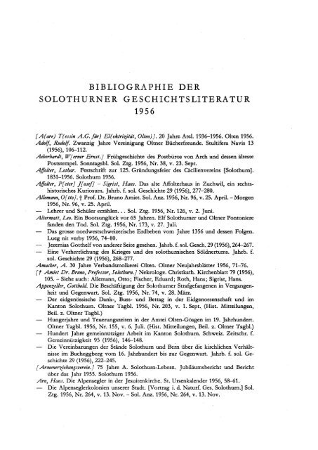 Bibliographie der Solothurner Geschichtsliteratur 1956