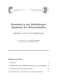 Festreden in der Heidelberger Akademie der Wissenschaften ...