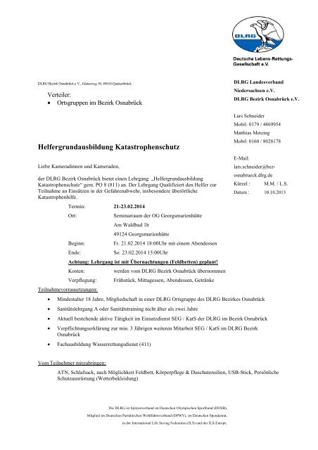 Ausschreibung Helfergrundausbildung KatS 2014 - DLRG - Bezirk ...