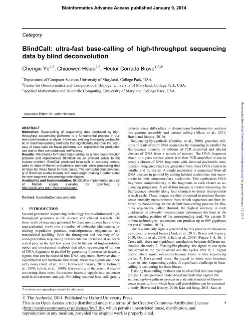 BlindCall: ultra-fast base-calling of high-throughput ... - Bioinformatics