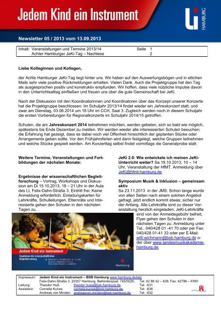 Newsletter 05/2013 Nachlese Achter JeKi-Tag, Termine ...