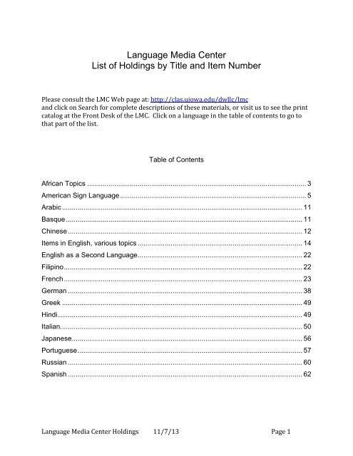 Current LMC Holdings, November 2013