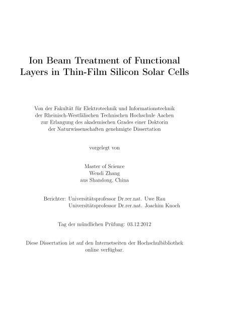 Ion Beam Treatment of Functional Layers in Thin-Film Silicon Solar ...