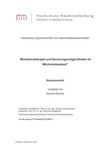 Mortellarotherapie und Sanierungsmöglichkeiten im Milchviehbestand