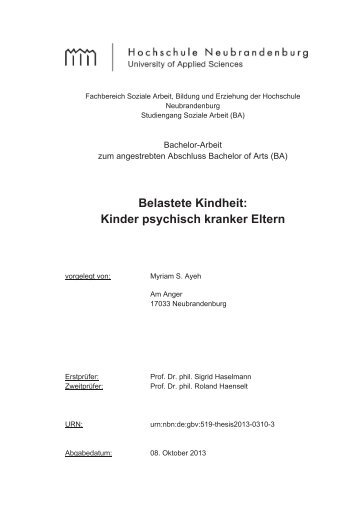 Kinder psychisch kranker Eltern - Hochschule Neubrandenburg