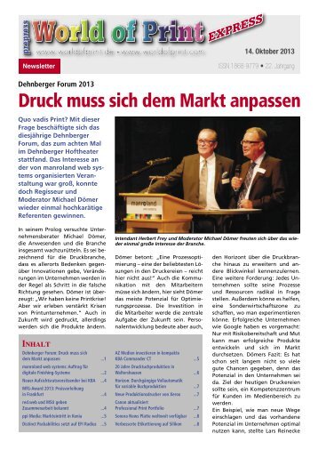 Druck muss sich dem Markt anpassen - CAT-Verlag Blömer GmbH