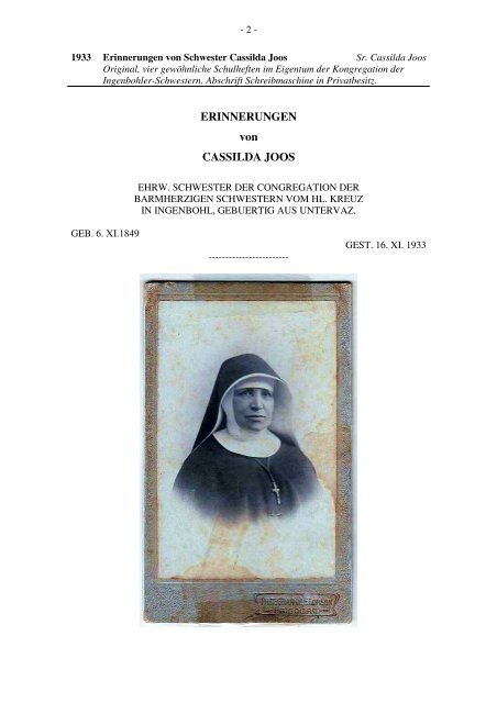 1933-Erinnerungen von Schwester Cassilda Joos - Burgenverein ...
