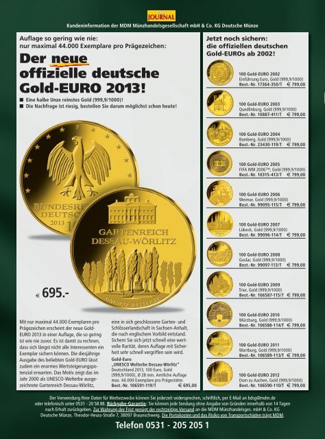 Gold-EURO 2013! - MDM Münzhandelsgesellschaft mbH & Co. KG