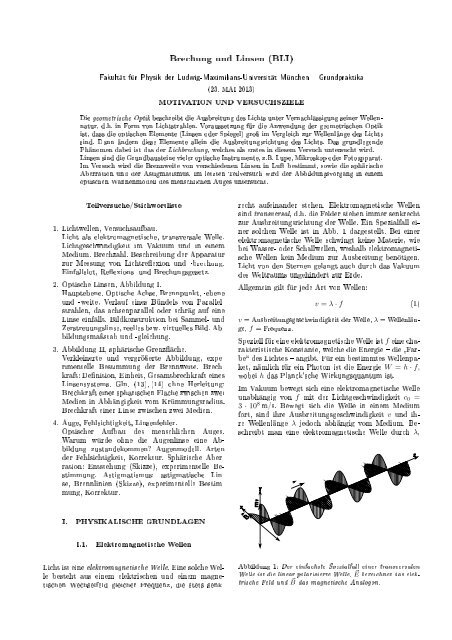 Brechung und Linsen (BLI) Fakultät für Physik der Ludwig ...