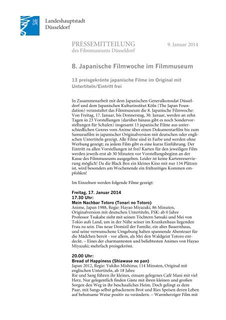 8. Japanische Filmwoche im Filmmuseum - Stadt Düsseldorf