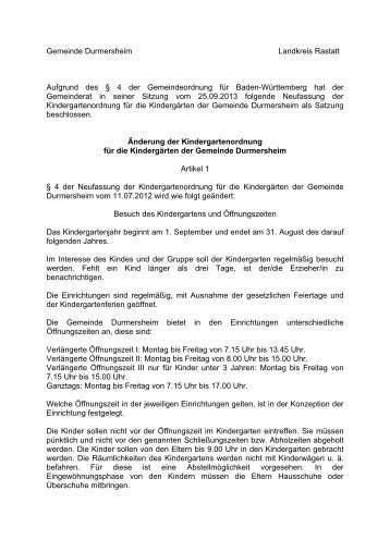 Gemeinde Durmersheim Landkreis Rastatt Aufgrund des § 4 der ...