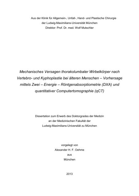 Mechanisches Versagen thorakolumbaler Wirbelkörper nach ...