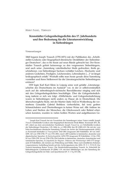 Kronstädter Gelegenheitsgedichte des 17. Jahrhunderts und ... - EPA