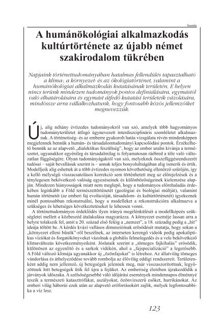 A humánökológiai alkalmazkodás kultúrtörténete az újabb ... - EPA