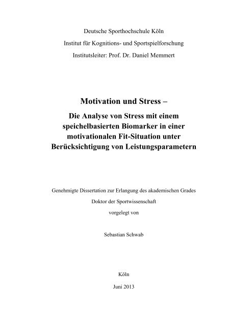 Motivation und Stress – - Deutsche Sporthochschule Köln