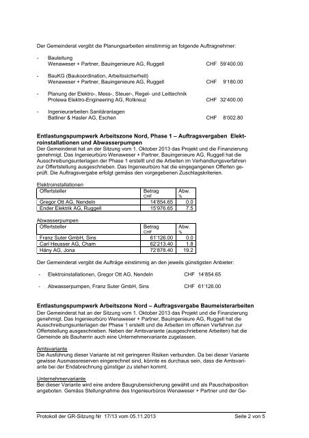 Öffentliches Protokoll der Gemeinderatssitzung Nr. 17/13 vom 05.11 ...