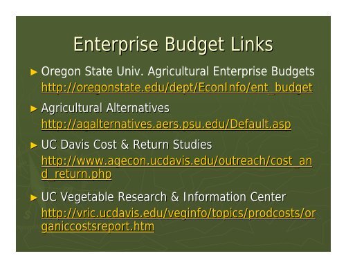 Farm Planning and Enterprise Selection - Oregon State University ...