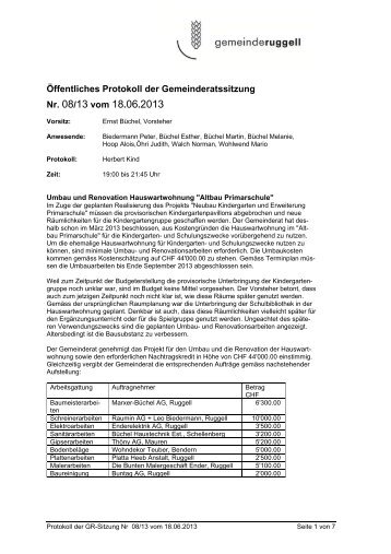 Öffentliches Protokoll der Gemeinderatssitzung Nr. 08/13 vom 18.06 ...