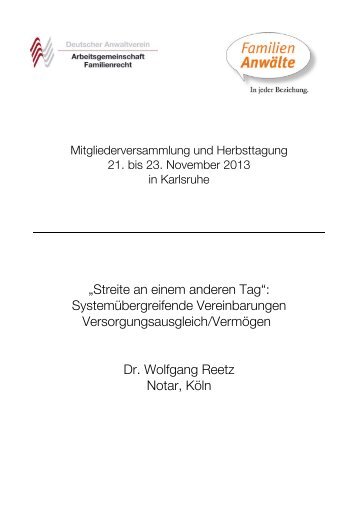 Skript Dr. Reetz - Arbeitsgemeinschaft Familienrecht im DAV