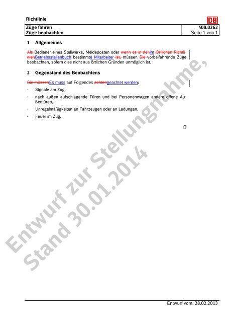 Entwurf zur Stellungnahme, Stand 30.01.2014 - DB Netz AG