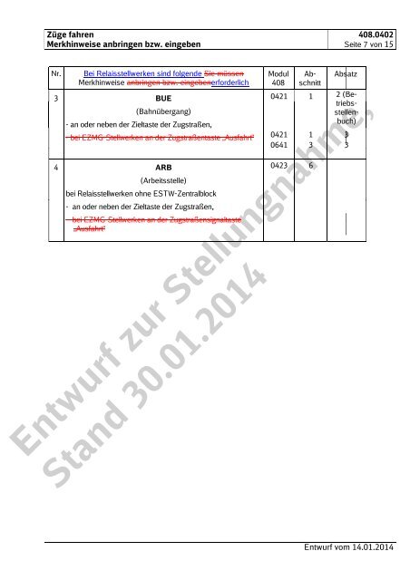 Entwurf zur Stellungnahme, Stand 30.01.2014 - DB Netz AG