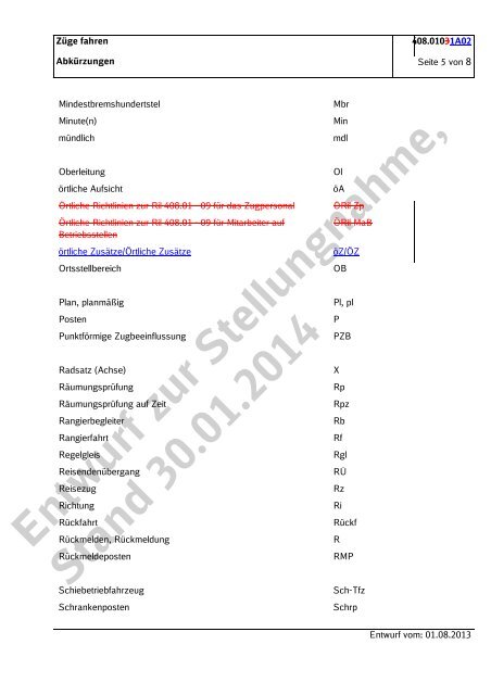 Entwurf zur Stellungnahme, Stand 30.01.2014 - DB Netz AG