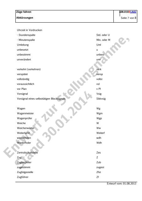 Entwurf zur Stellungnahme, Stand 30.01.2014 - DB Netz AG