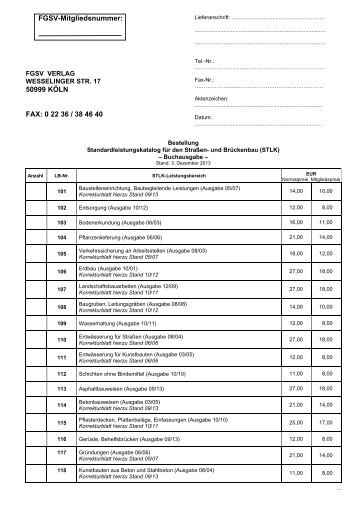 50999 KÖLN FAX: 0 22 36 / 38 46 40 - FGSV Verlag