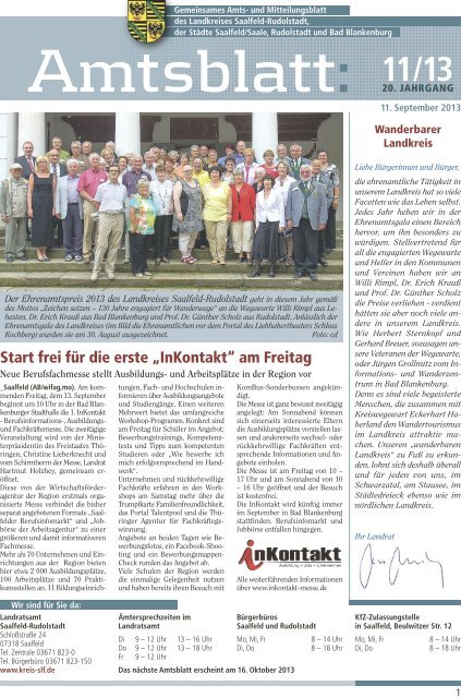 Start frei für die erste „InKontakt“ am Freitag - Landkreis Saalfeld ...