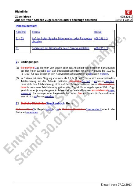 Entwurf zur Stellungnahme, Stand 30.01.2014 - DB Netz AG