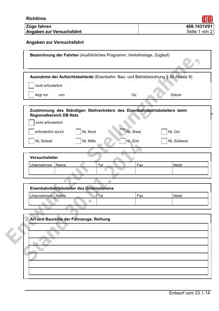 Entwurf zur Stellungnahme, Stand 30.01.2014 - DB Netz AG