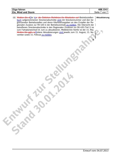 Entwurf zur Stellungnahme, Stand 30.01.2014 - DB Netz AG