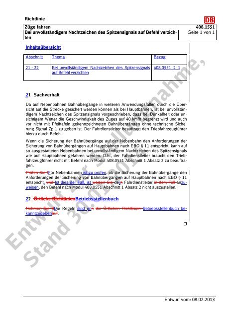 Entwurf zur Stellungnahme, Stand 30.01.2014 - DB Netz AG