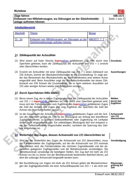 Entwurf zur Stellungnahme, Stand 30.01.2014 - DB Netz AG