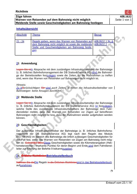 Entwurf zur Stellungnahme, Stand 30.01.2014 - DB Netz AG