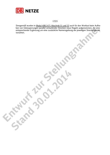 Entwurf zur Stellungnahme, Stand 30.01.2014 - DB Netz AG