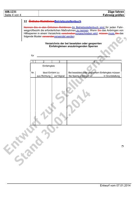 Entwurf zur Stellungnahme, Stand 30.01.2014 - DB Netz AG