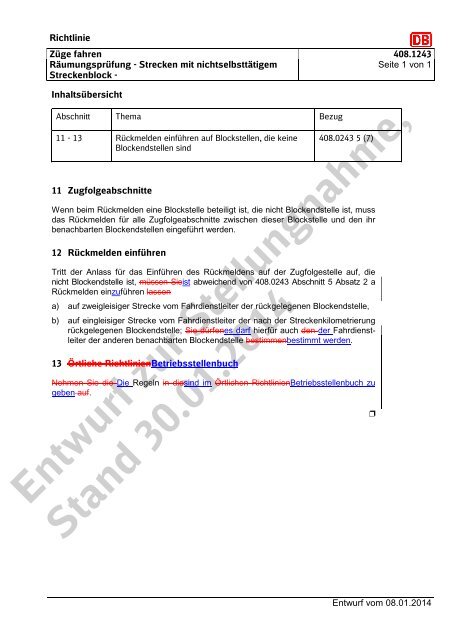 Entwurf zur Stellungnahme, Stand 30.01.2014 - DB Netz AG